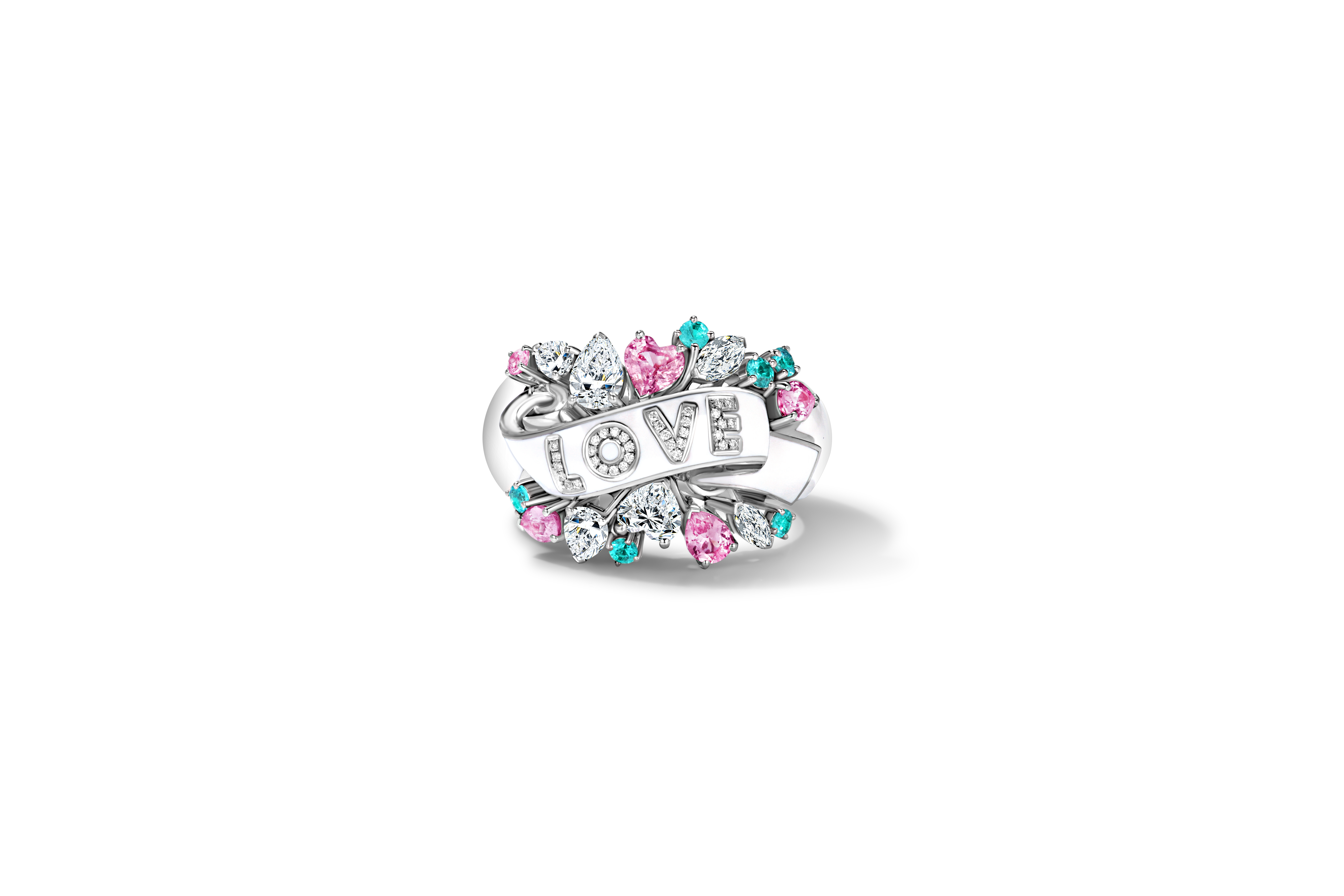 LOVE CERAM ring with white ribbon