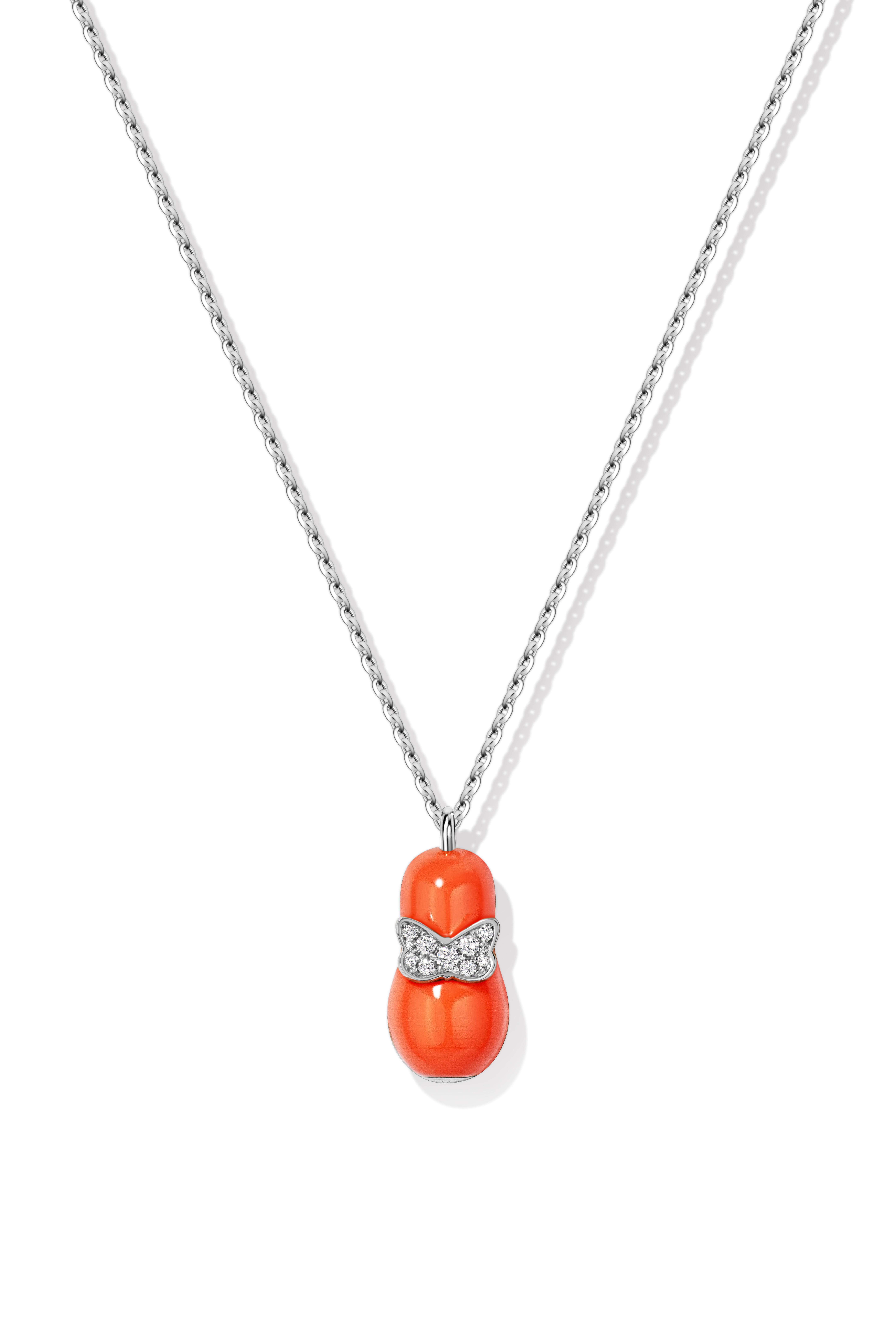 Coral “Matryoshka” pendant on a silver chain
