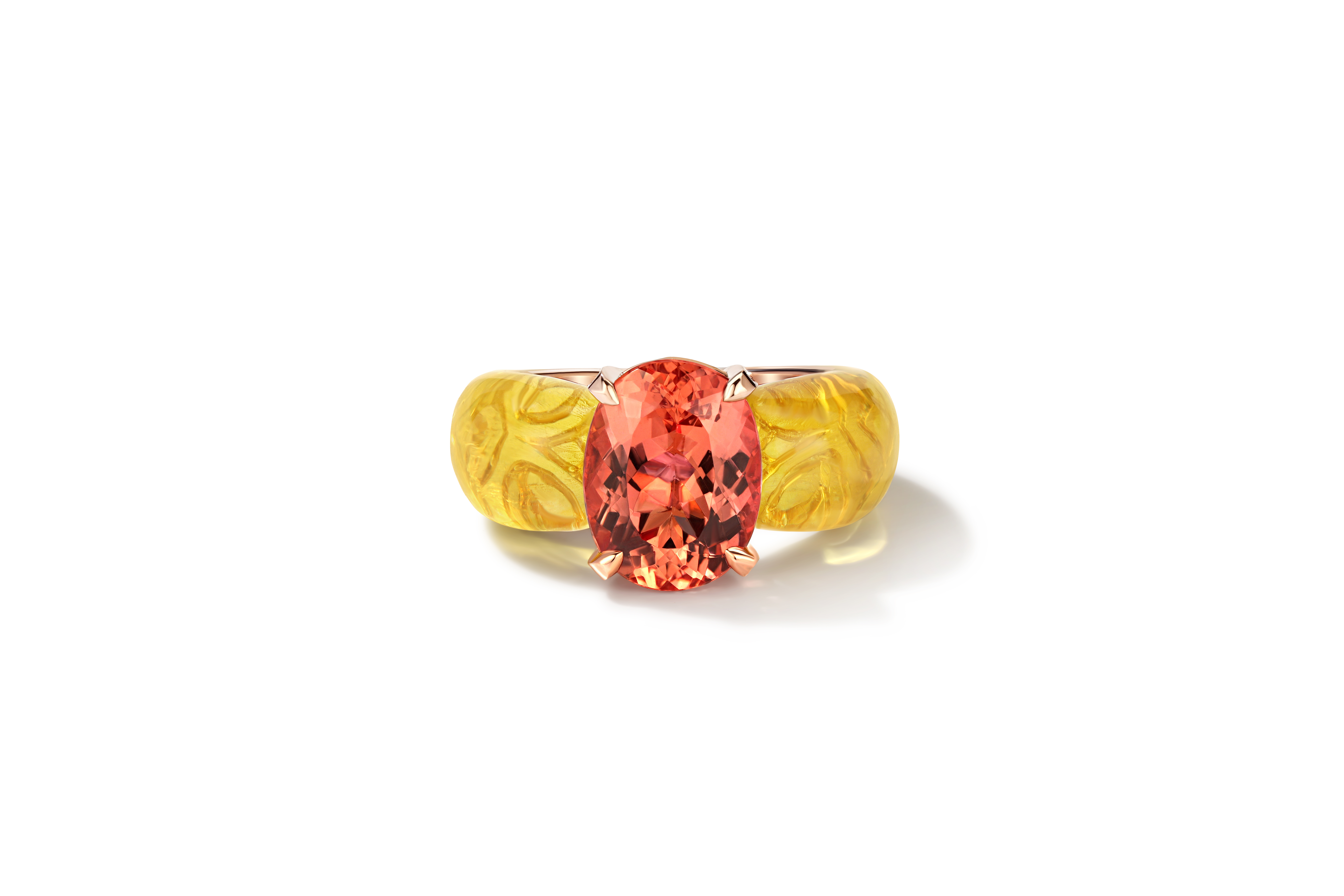 Ring with imperial topaz and amber