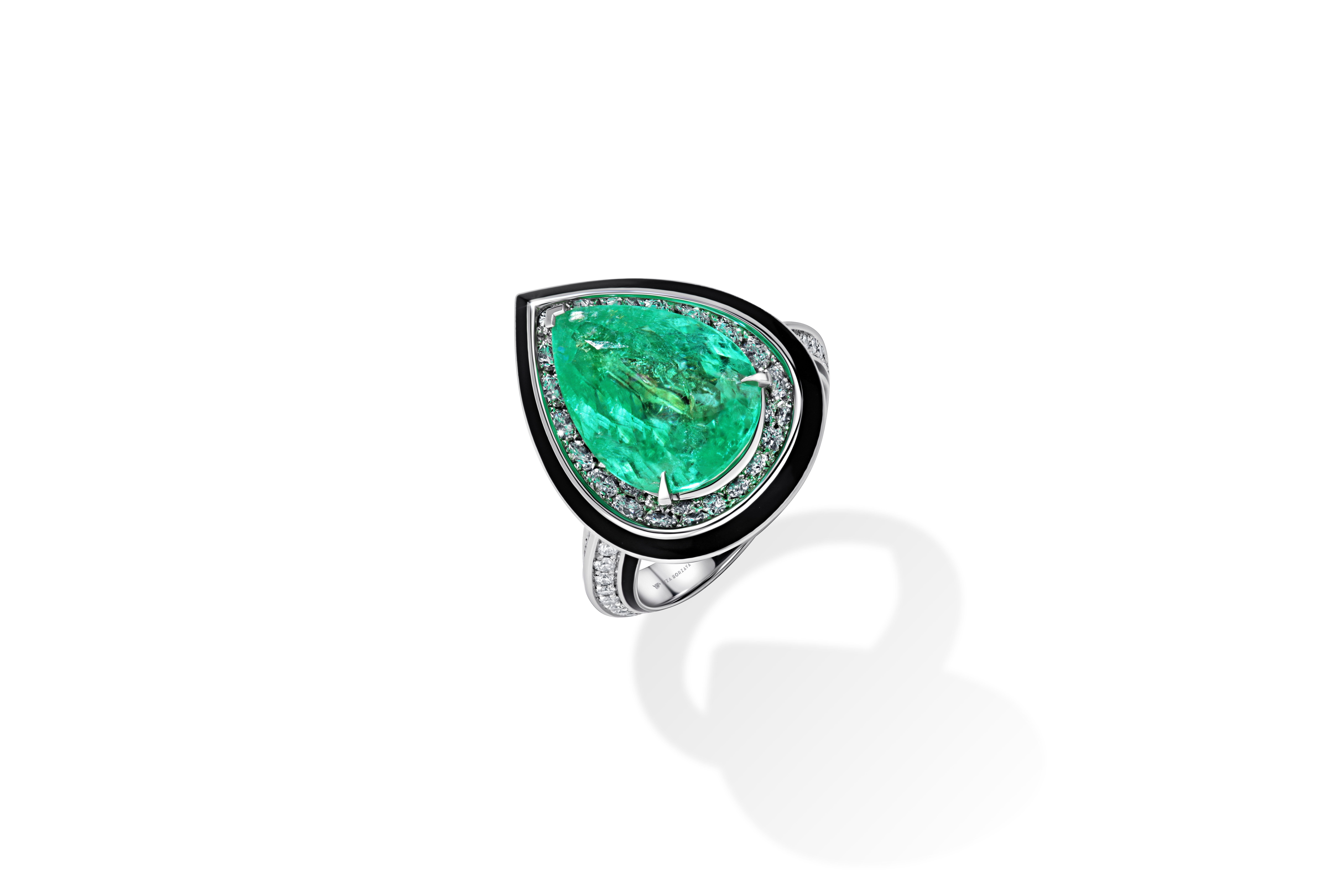 Ring with paraiba pear and hikers