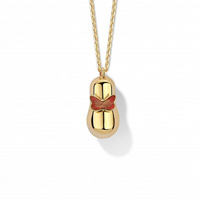 Golden Child Pendant with Pink Butterfly