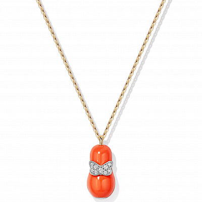 Pendant "Matryoshka" coral on a yellow chain