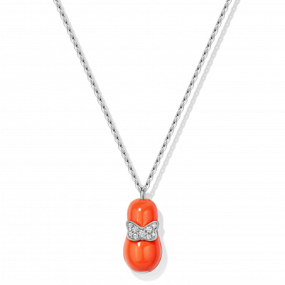 Coral “Matryoshka” pendant on a silver chain