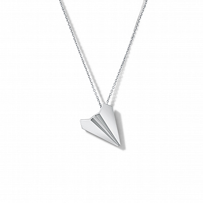 Chain pendant "Paper airplane" white gold