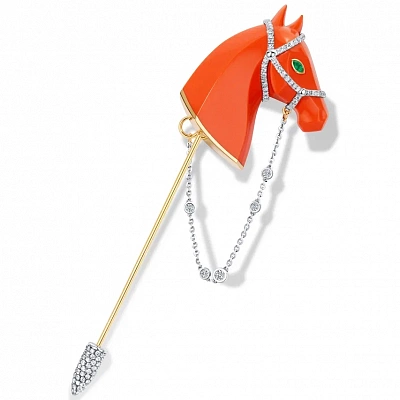 Brooch "Coral horse" with diamonds