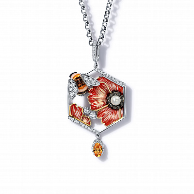 Pendant "Poppy + bumblebee"
