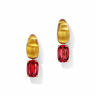 Серьги с янтарем и рубеллитом 9,99 ct